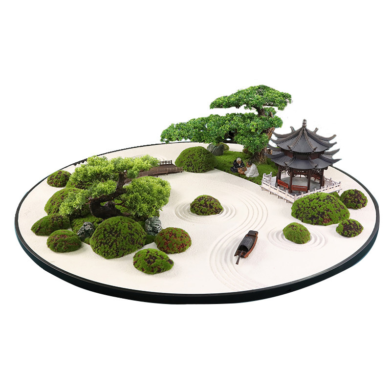 桌中式大圆桌转盘摆花摆山水造景沙盘枯件餐新装饰品微缩盆景桌花