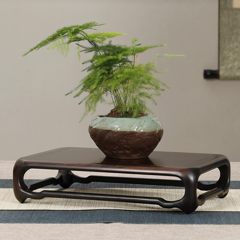 红木摆件微型盆底花瓶古玩奇石中式小方几茶壶座景实木托架紫光檀