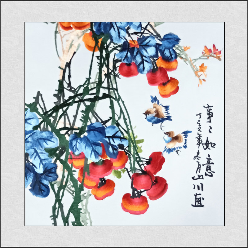 苏绣刺绣成品柿子客厅挂画餐厅装饰家庭现代玄关事事如意