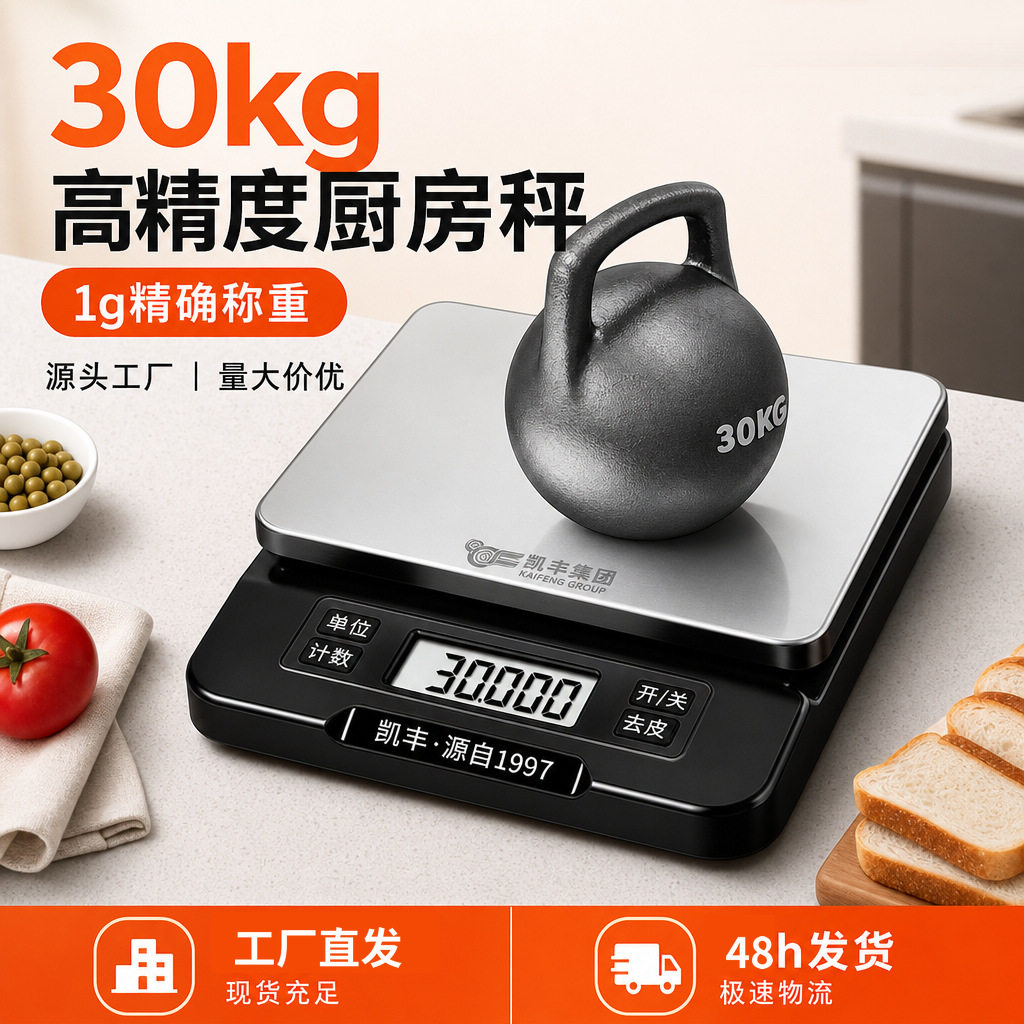 大尺寸高精准30kg商用厨房电子秤烘焙克重称重器食物计量台秤批发