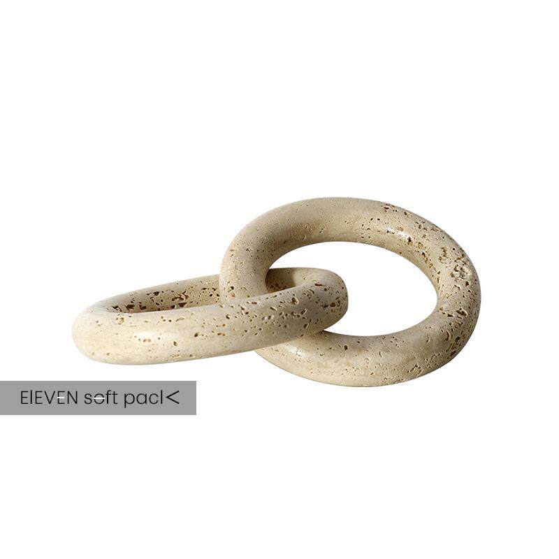 极简现代轻奢几何圆环扣仿黄洞石摆件样板房客厅书桌茶几软装饰品