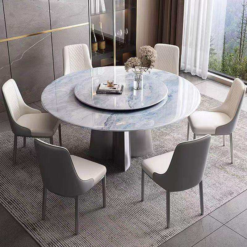 超晶石餐桌意式轻奢微晶石天然大理石圆桌高端岩板饭桌家用小户型