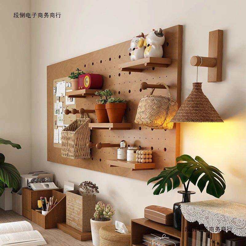 洞洞板置物架实木造型墙家用入户玄关装饰墙面隔板挂钩配件收纳架