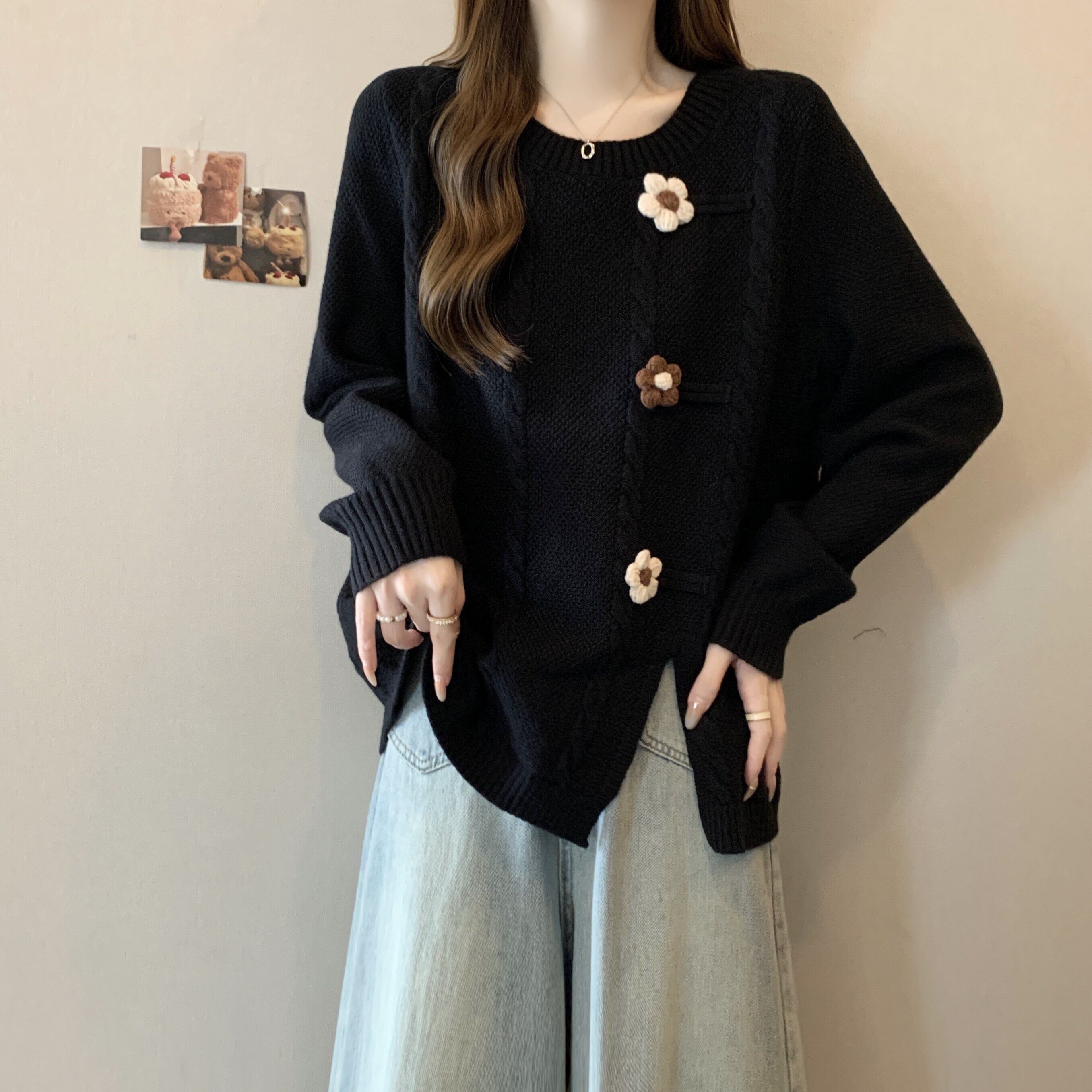 宽松遮肚针织毛衣女春秋