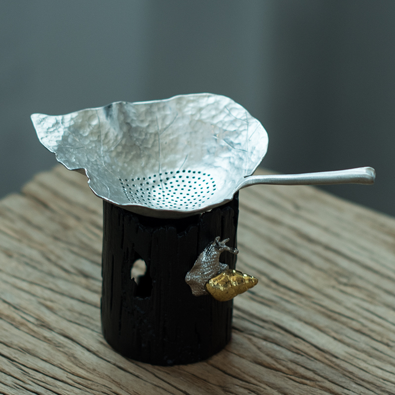 手工锤纹锡树叶茶滤功夫茶具青蛙荷叶茶渣过仿枯木滤蜗牛底托底座
