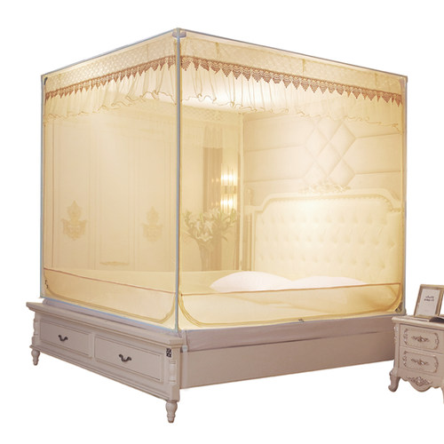 搏缘三开门免安装拉链蚊帐家用蒙古包床儿童防摔公主风支架纹帐