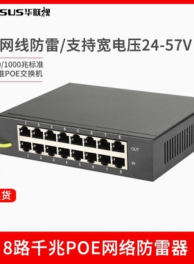 POE网路防雷器千兆8/16/24路监视摄影镜头网路线R45讯号浪涌保护