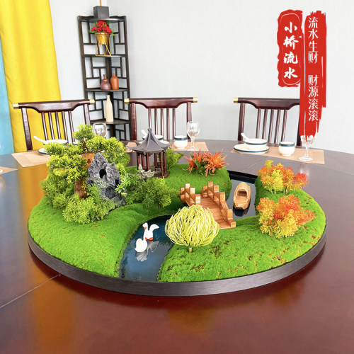 圆桌中间摆件转盘摆花餐桌景观桌芯装饰高档酒店会所桌面假花造景
