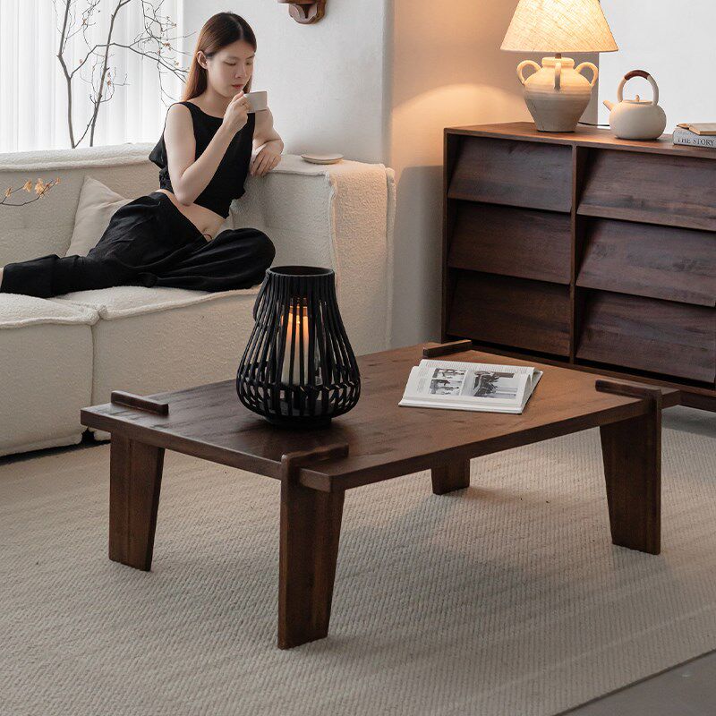润家家居中古实木茶几复古民宿长方形圆形边几客厅侘寂风矮桌子