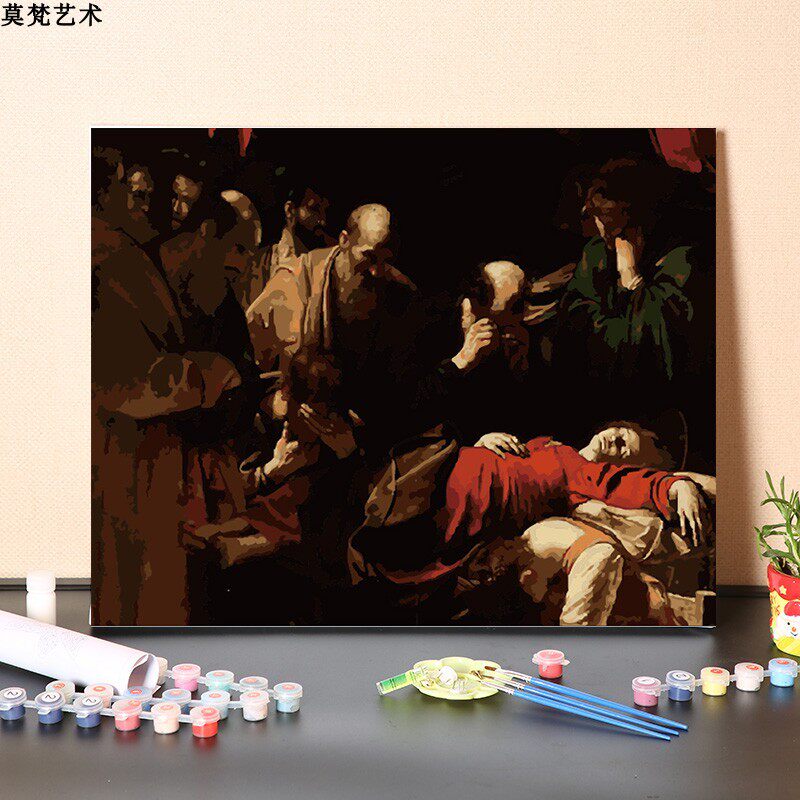 数字油画diy手工填充世界名画卡拉瓦乔圣母之死手绘涂色油彩画画