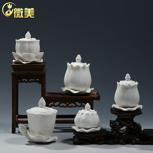 微美陶瓷佛前供奉用品手彩双莲圣水杯莲花圣水杯供奉水杯净水杯