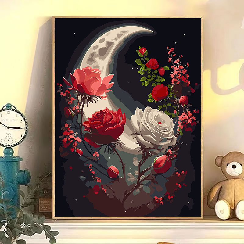 数字油画diy治愈系江南风景花卉手工绘画填充色丙烯装饰油彩挂画