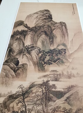 王翚 仿唐寅溪山晴霭图 复古书画山水国画真迹微喷仿古挂轴装饰画