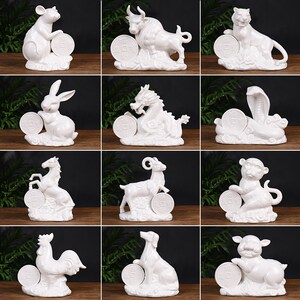 白瓷十二生肖工艺品办公桌摆件装饰陶瓷鼠牛虎兔龙蛇马羊猴鸡狗猪