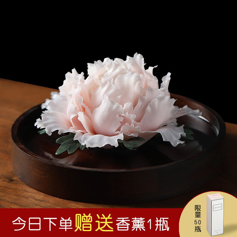 陶瓷手捏牡丹瓷花摆件扩香器办公室客厅茶室中式桌面手工家居饰品