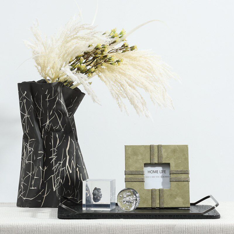 黑色侘寂风手工陶瓷花瓶摆件客厅茶几桌面花艺插花样板间软装饰品,家居饰品,花瓶,淘宝优惠券,粉丝福利购,淘宝优惠卷