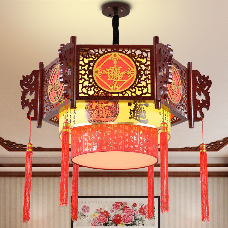 中式木艺仿古吊灯古典宫廷客餐厅书房茶楼灯具饭店酒店包间羊皮灯