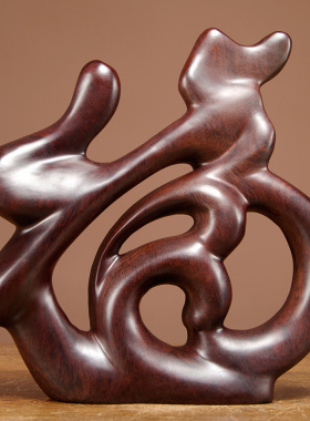 黑檀木雕福字摆件家居客厅电视柜酒柜摆设创意简约实木装饰工艺品