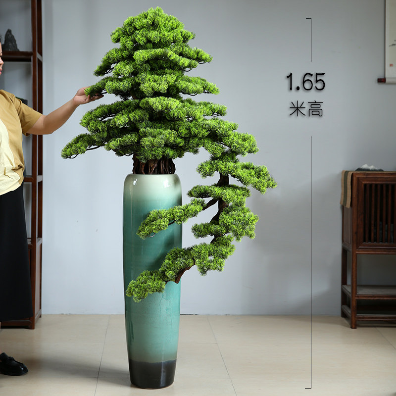 客厅中式摆件落地过道盆景玄关树大型迎客松沙发旁电视柜仿真绿植,家居饰品,装饰摆件,淘宝优惠券,粉丝福利购,淘宝优惠卷