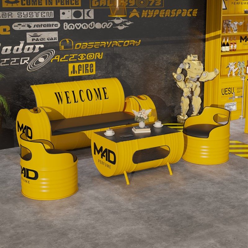 酒吧桌椅组合油桶沙发ktv铁艺茶几奶茶店创意工业风复古卡座沙发,商业/办公家具,卡座,淘宝优惠券,粉丝福利购,淘宝优惠卷