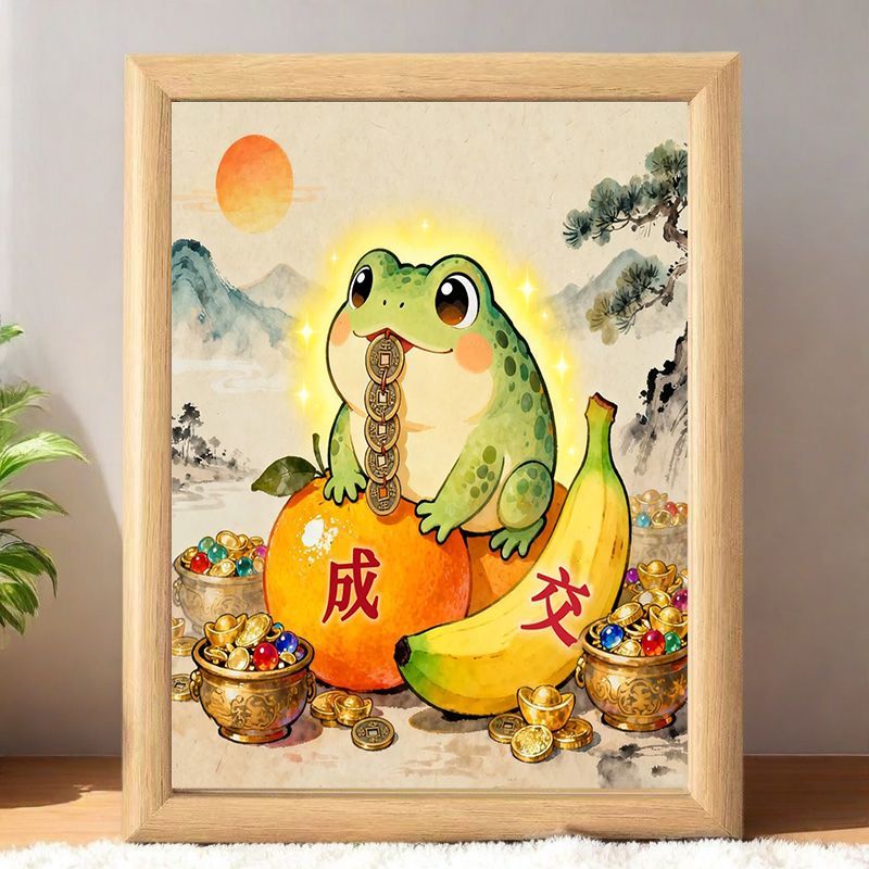 橙交金蟾招财爆单相框摆件