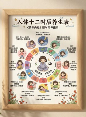 中式木质十二时辰养生相框摆件