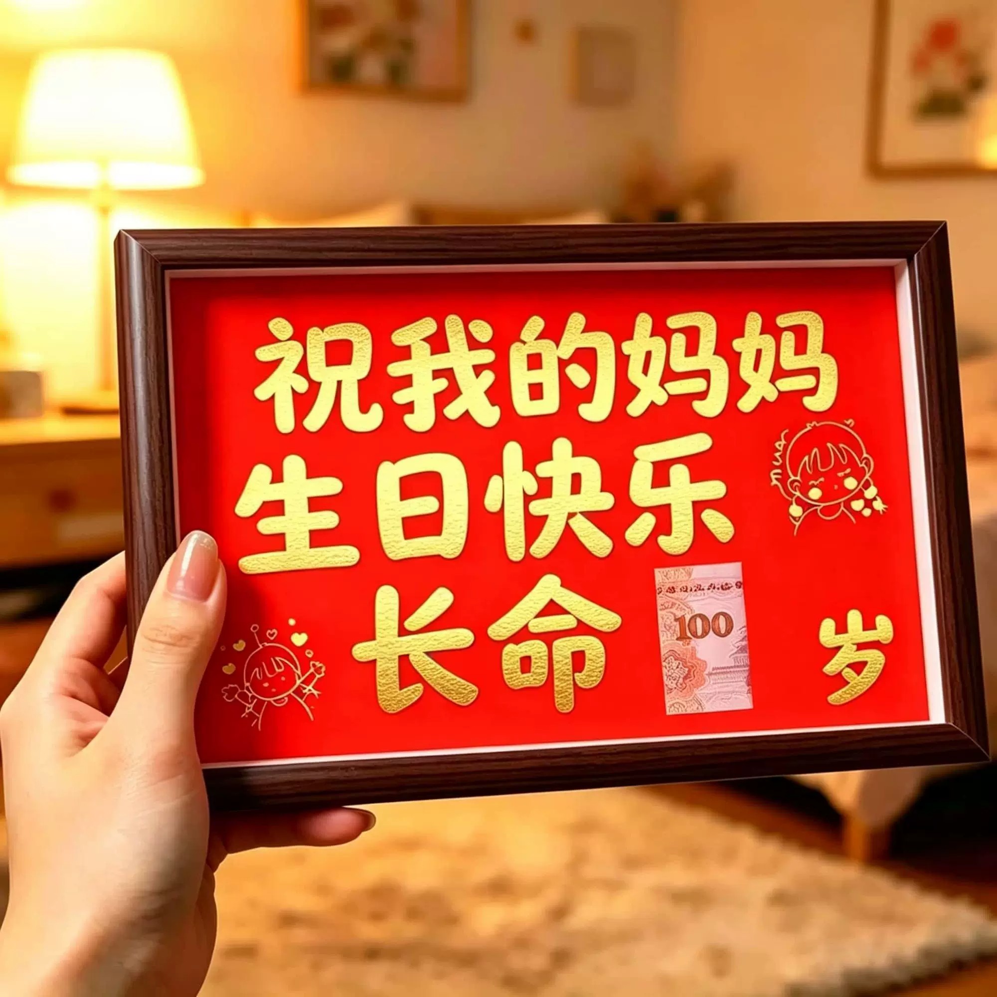 长辈生日长命百岁暖心相框摆台
