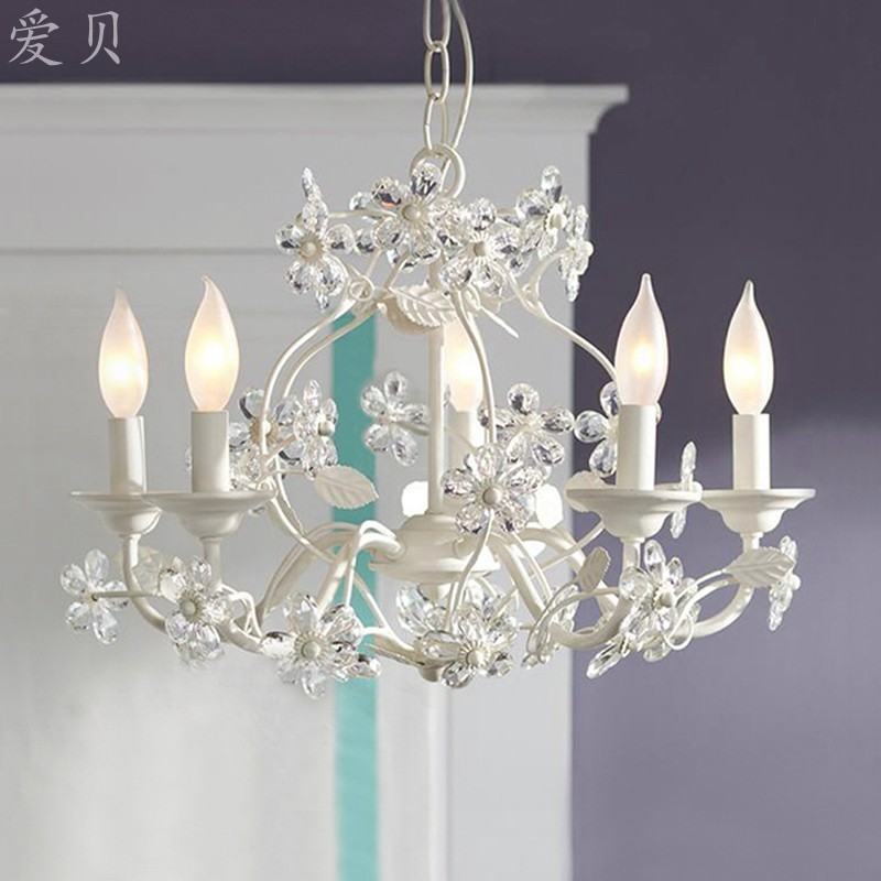 爱贝 法式田园风花瓣水晶白色吊灯低矮层欧式客餐厅房间卧室灯饰,家装灯饰光源,客厅吊灯,淘宝优惠券,粉丝福利购,淘宝优惠卷