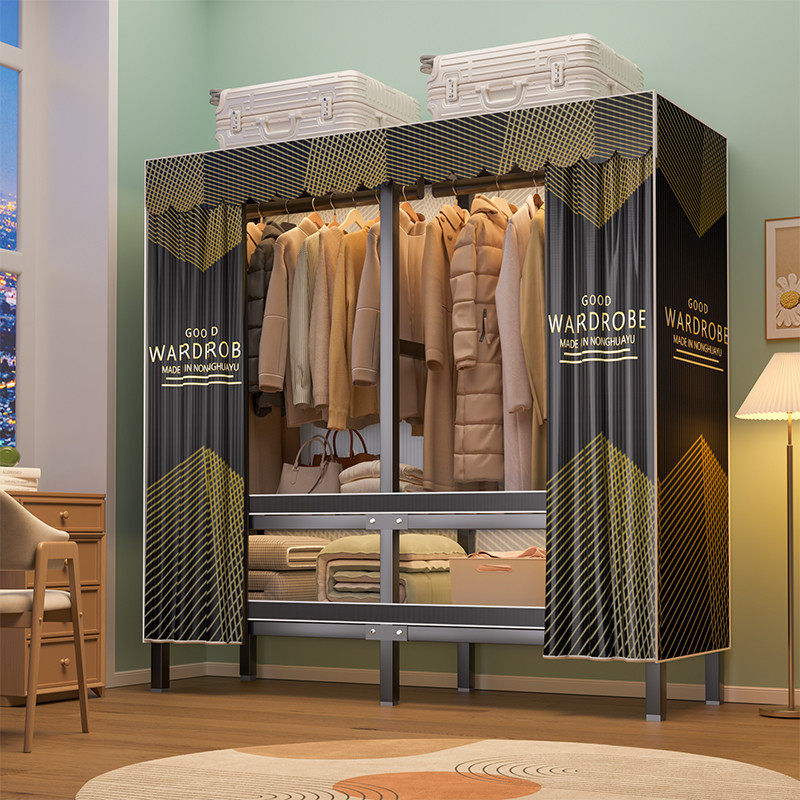 简易衣柜结实耐用卧室家用出租房用2024爆款布衣柜加厚加粗全钢架