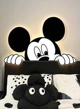 现代装饰画男孩女孩米奇卧室挂画led灯儿童房装饰画床头画壁画