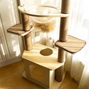 moko猫爬架猫窝猫树猫一体实木通天柱双柱猫抓板玩具