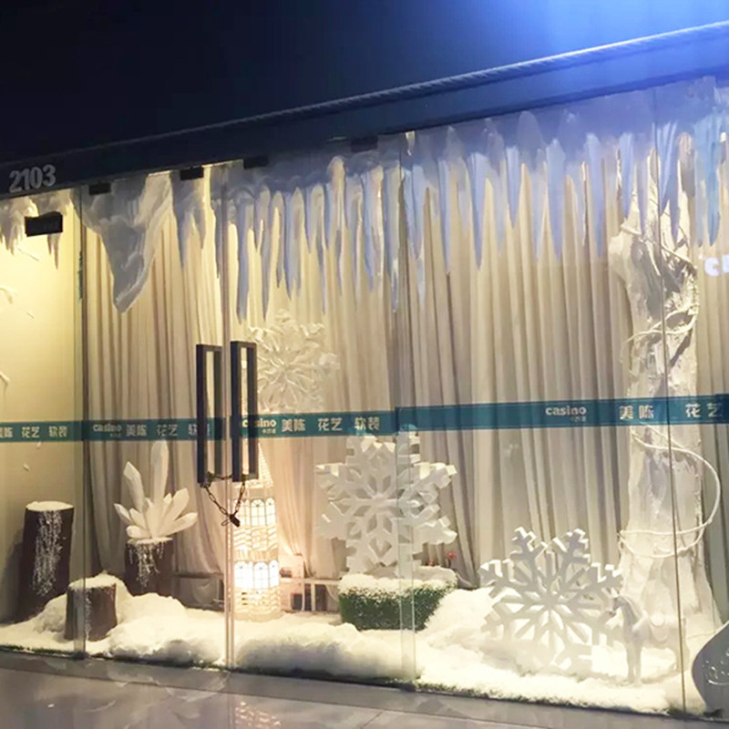 冬季商场橱窗装饰场景布置泡沫雪花冰柱dp点展厅陈列婚庆摄影道具