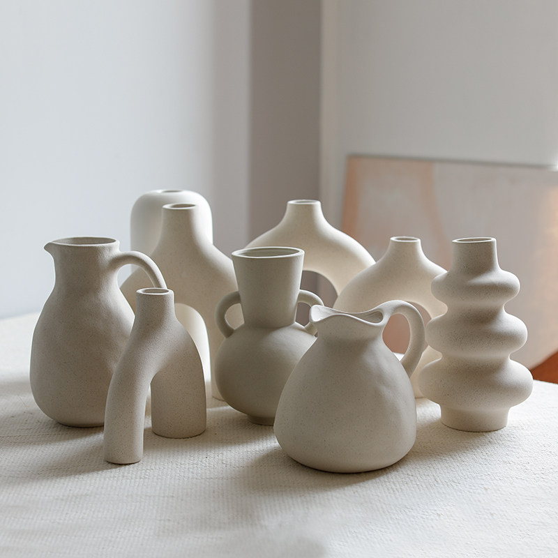 笨拙的象侘寂风素胚陶瓷花瓶高级感客厅餐边柜装饰品摆件粗陶花器,家居饰品,花瓶,淘宝优惠券,粉丝福利购,淘宝优惠卷
