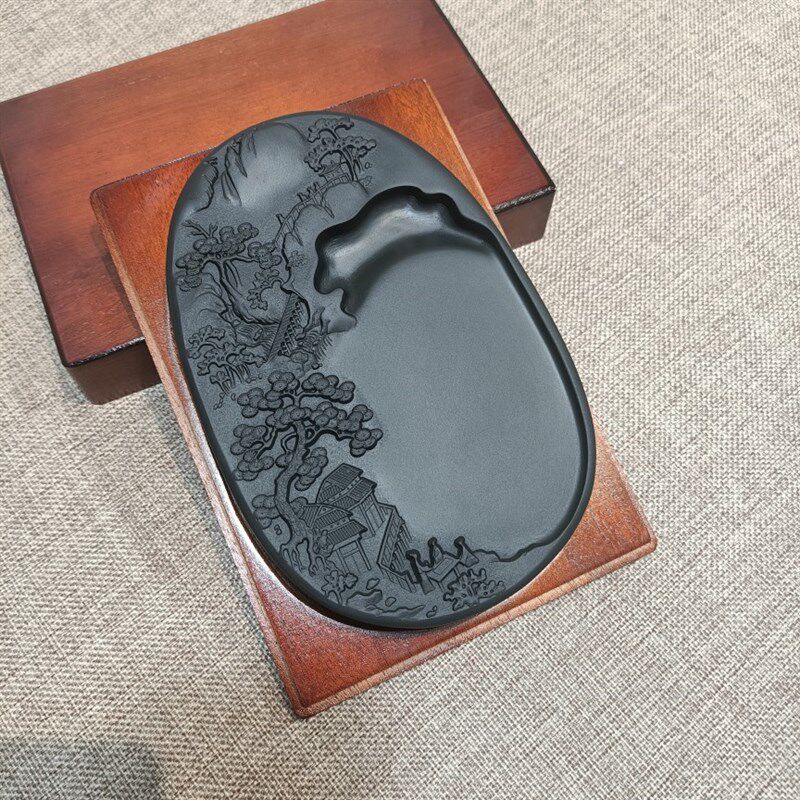 高山流水17.6x11.7x2.3cm歙砚黑龙潭砚台天然石头砚台木盒可磨墨,文具电教/文化用品/商务用品,砚台,淘宝优惠券,粉丝福利购,淘宝优惠卷