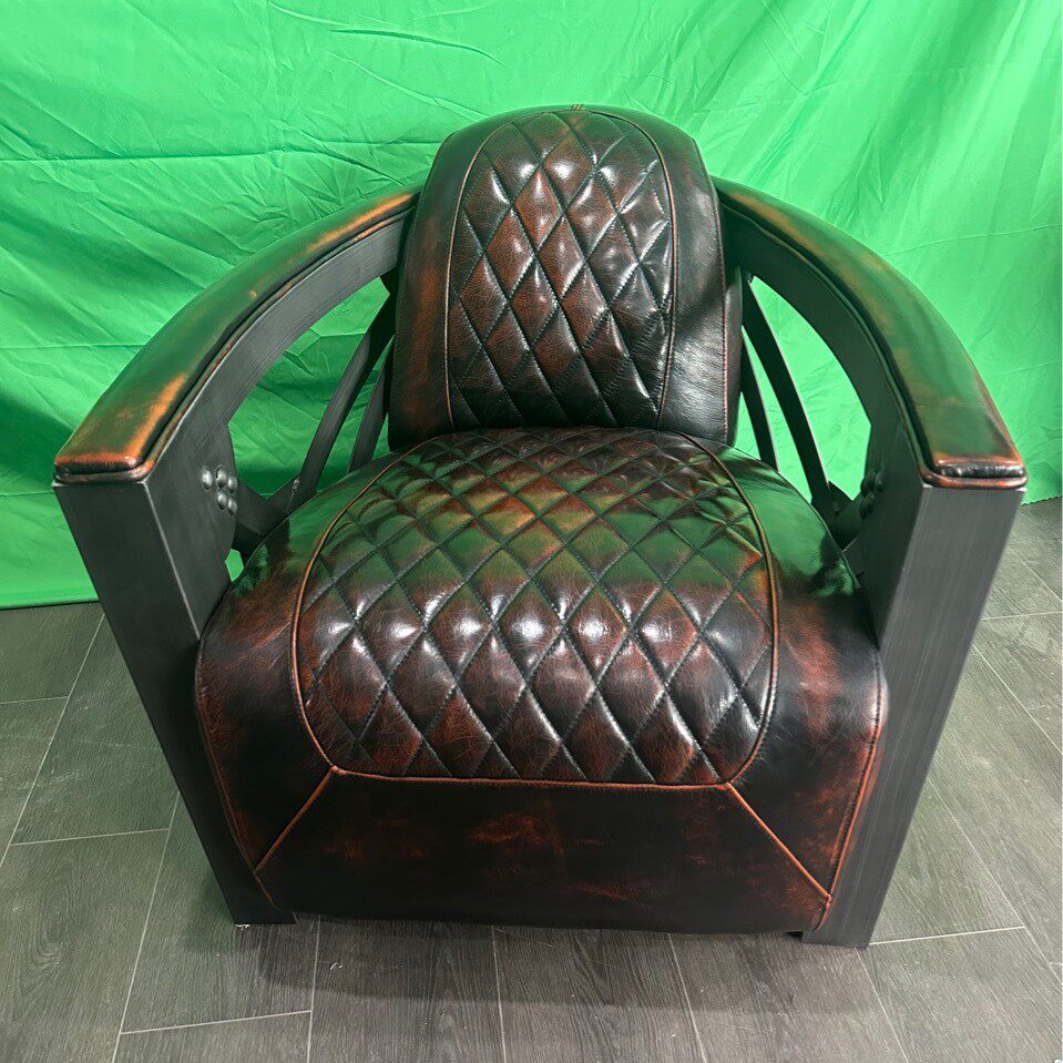 美式工业风铝皮创意真皮沙发复古办公室航空铆钉loft机师沙发椅