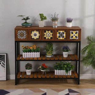 实木落地式花架室内多层创意花几客厅高档铁艺置物花架子欧式阳台