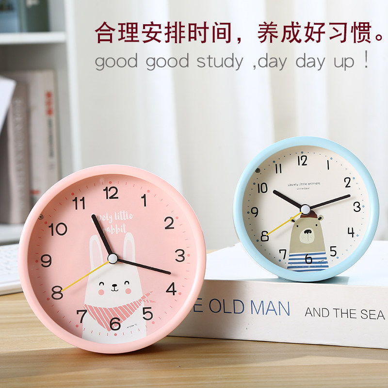 可爱学生闹钟儿童卡通静音卧室床头闹铃夜灯光中小学生用定时钟表
