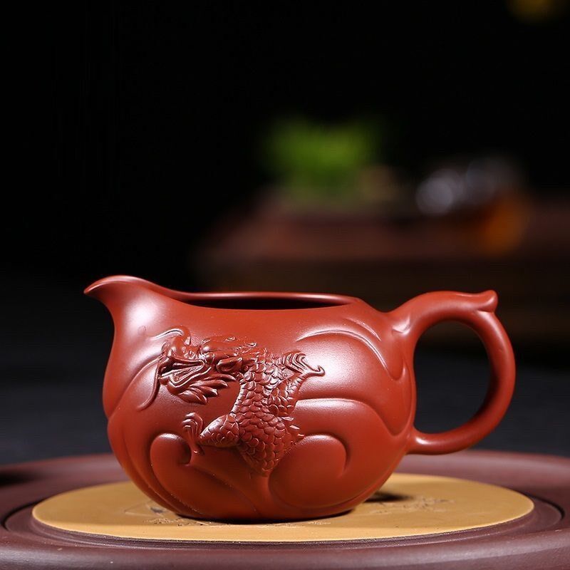 宜兴紫砂壶朱泥紫砂杯鱼化龙公道杯容量370茶壶茶具茶杯套装