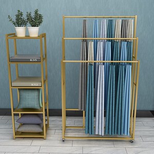 金色窗帘展示架吊卡架子家纺布艺落地式移动陈列架布料样品展会架