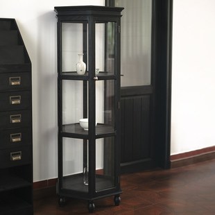 闻森家居中古展示柜六角白蜡实木玻璃酒柜法式 复古客厅家用陈列柜