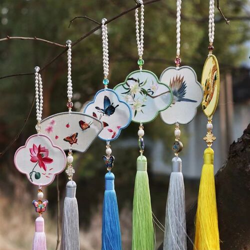 苏绣手工双面刺绣平安符成品创意汽车挂件女士车内饰品后视镜吊坠