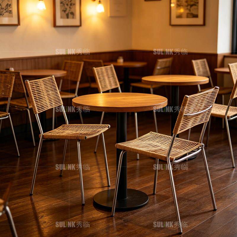 休闲椅子不锈钢藤椅麻绳编织餐椅设计师户外饭厅座椅酒店外摆凳子