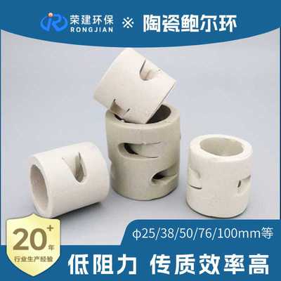 陶瓷鲍尔环填料冷却塔脱硫塔陶瓷鲍尔环散堆填料耐酸碱陶瓷鲍尔环