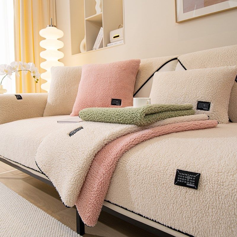 2023新款羊羔绒沙发垫冬季保暖盖布沙发套罩高级感毛绒垫子防滑