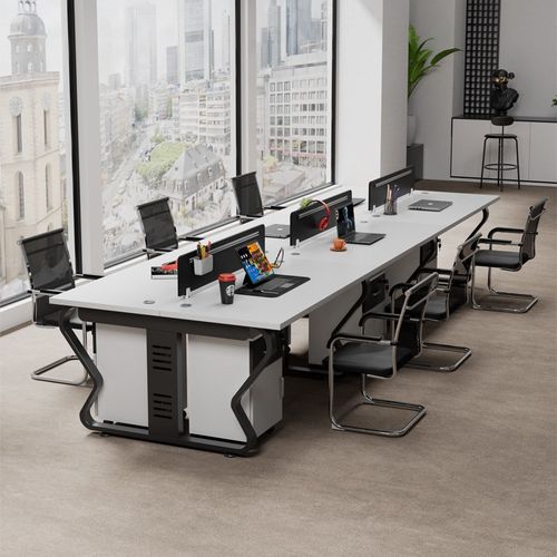 职员办公桌椅组合4/6人位员工办公室办公卡位简约白色钢架办公桌