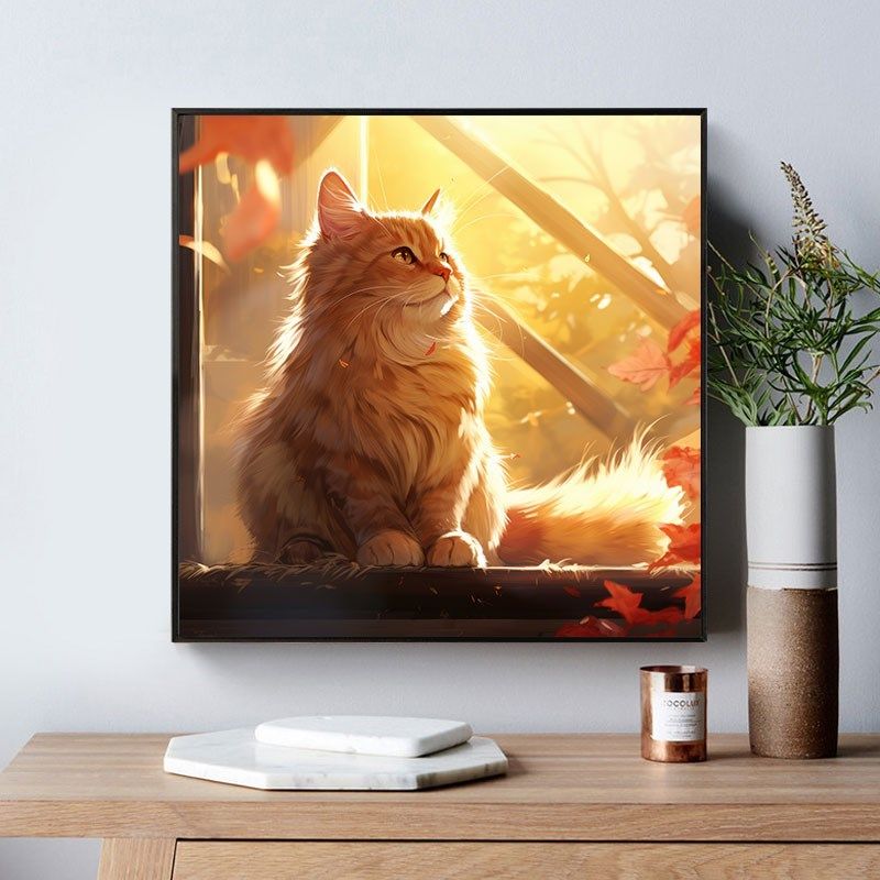 油画风阳光橘色猫咪卧室装饰画客餐厅墙面挂画宠物店壁画桌面摆画,家居饰品,现代装饰画,淘宝优惠券,粉丝福利购,淘宝优惠卷