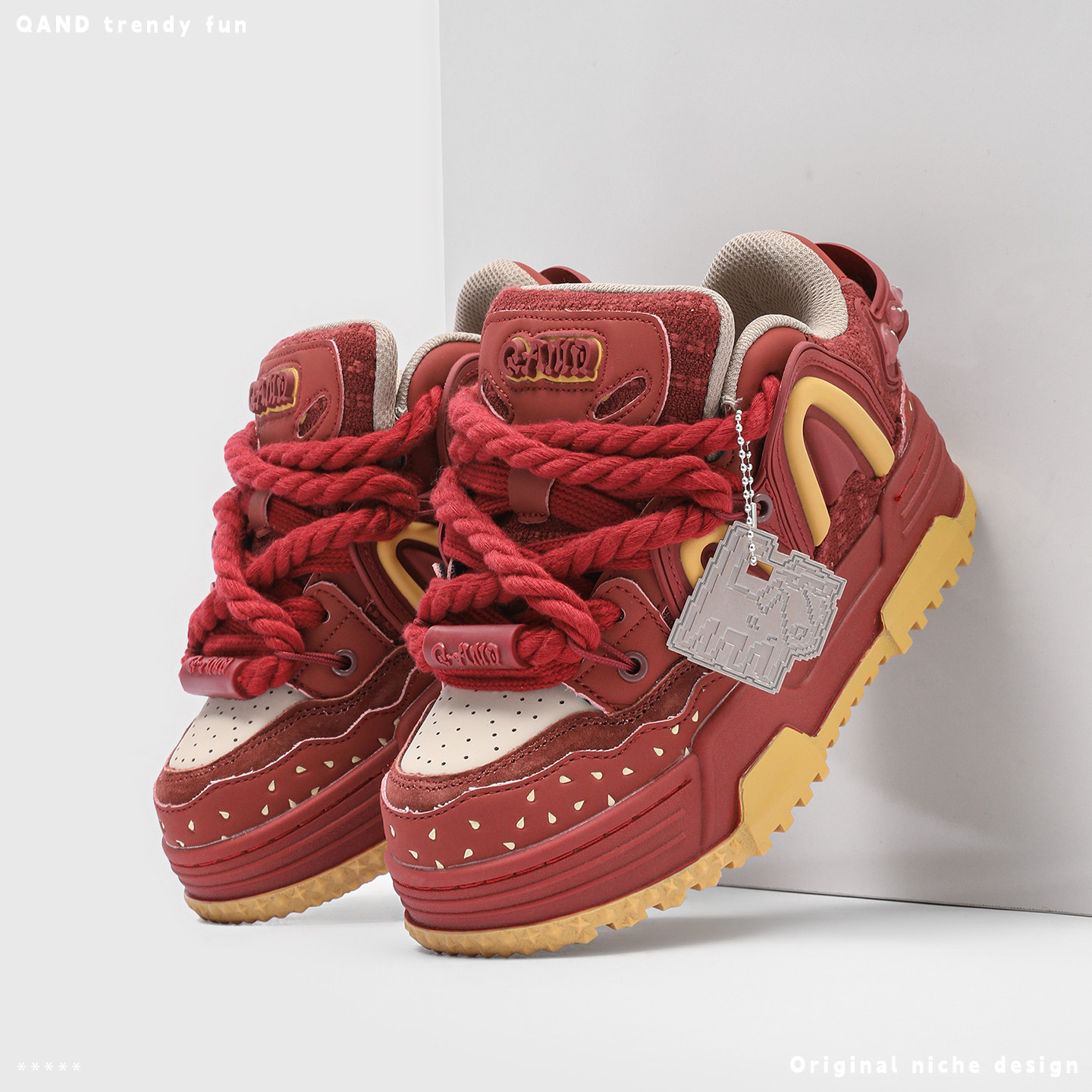 奇安达红色厚底面包鞋女潮流休闲板鞋小众百搭减震增高鞋复古时尚