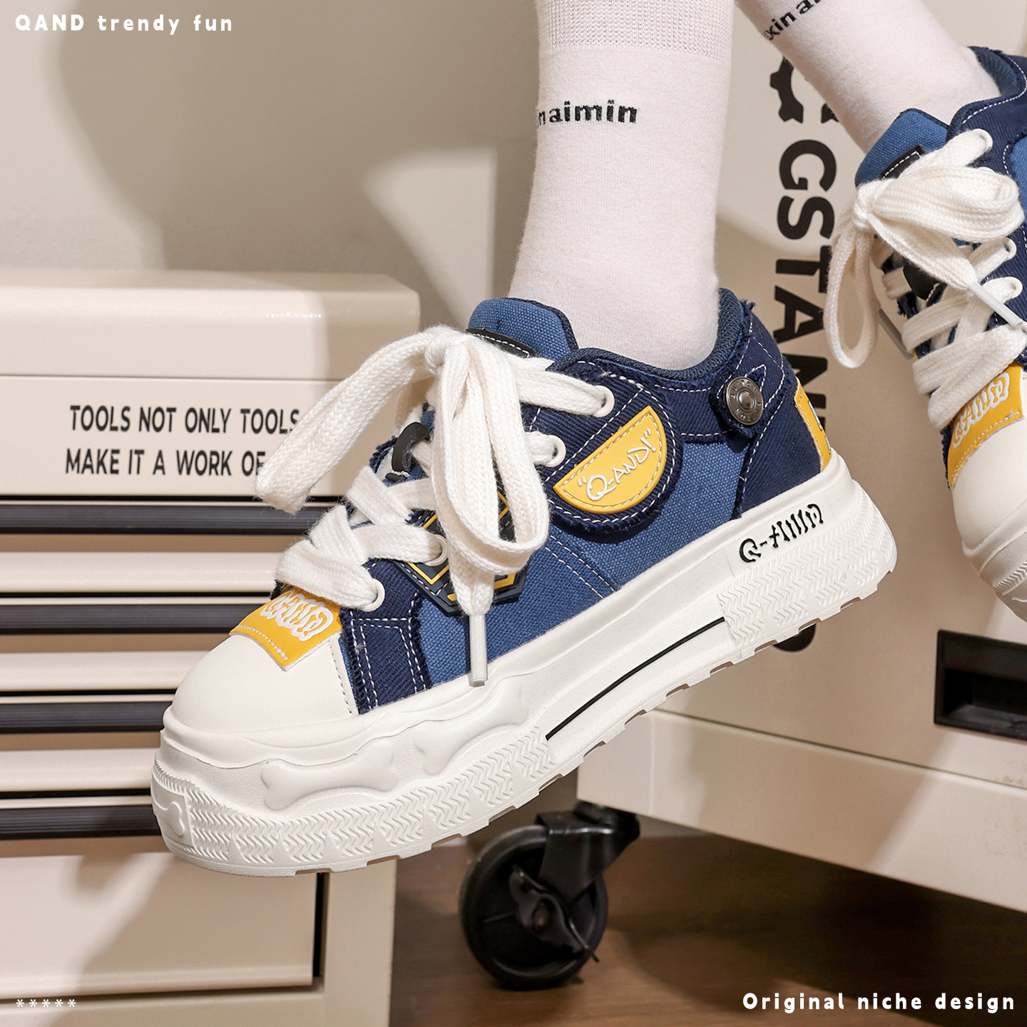 奇安达女鞋春季2026新款休闲板鞋厚底百搭大头帆布鞋软底时尚潮流