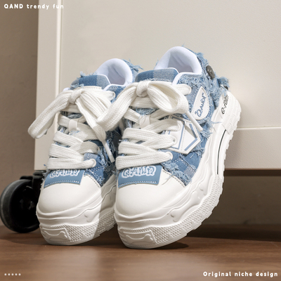 奇安达2026新款蓝色厚底帆布板鞋