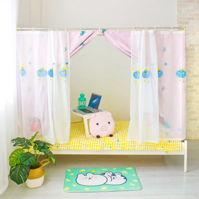 室品 小清新宿舍纱帘学生寝室上下铺装饰床帘公主风绣花床帘子